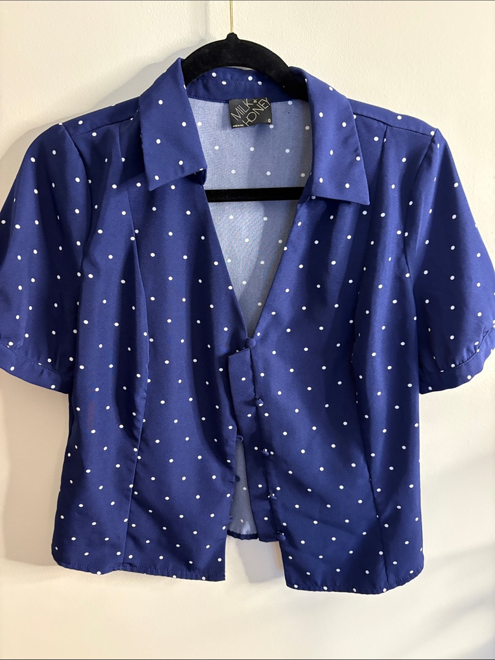 Milk & Honey Navy Polka Dot Short Sleeve Blouse